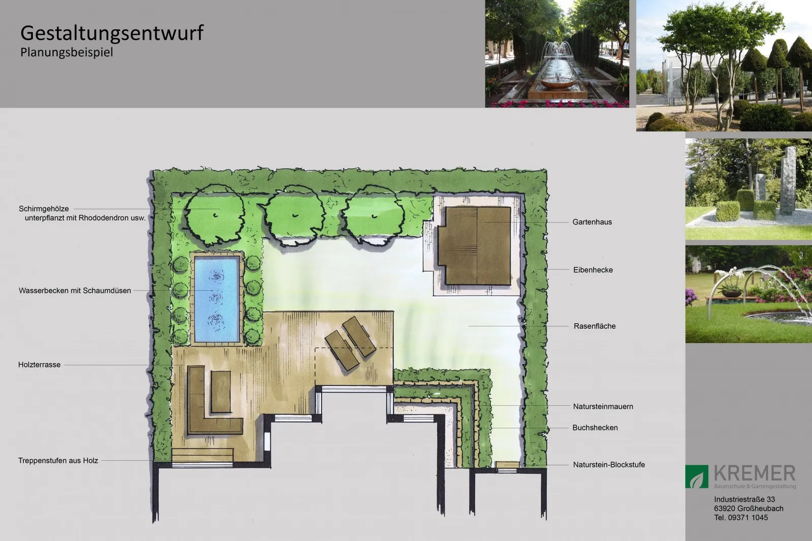 Kolorierter Gartenplan für ein Grundstück in Kleinheubach